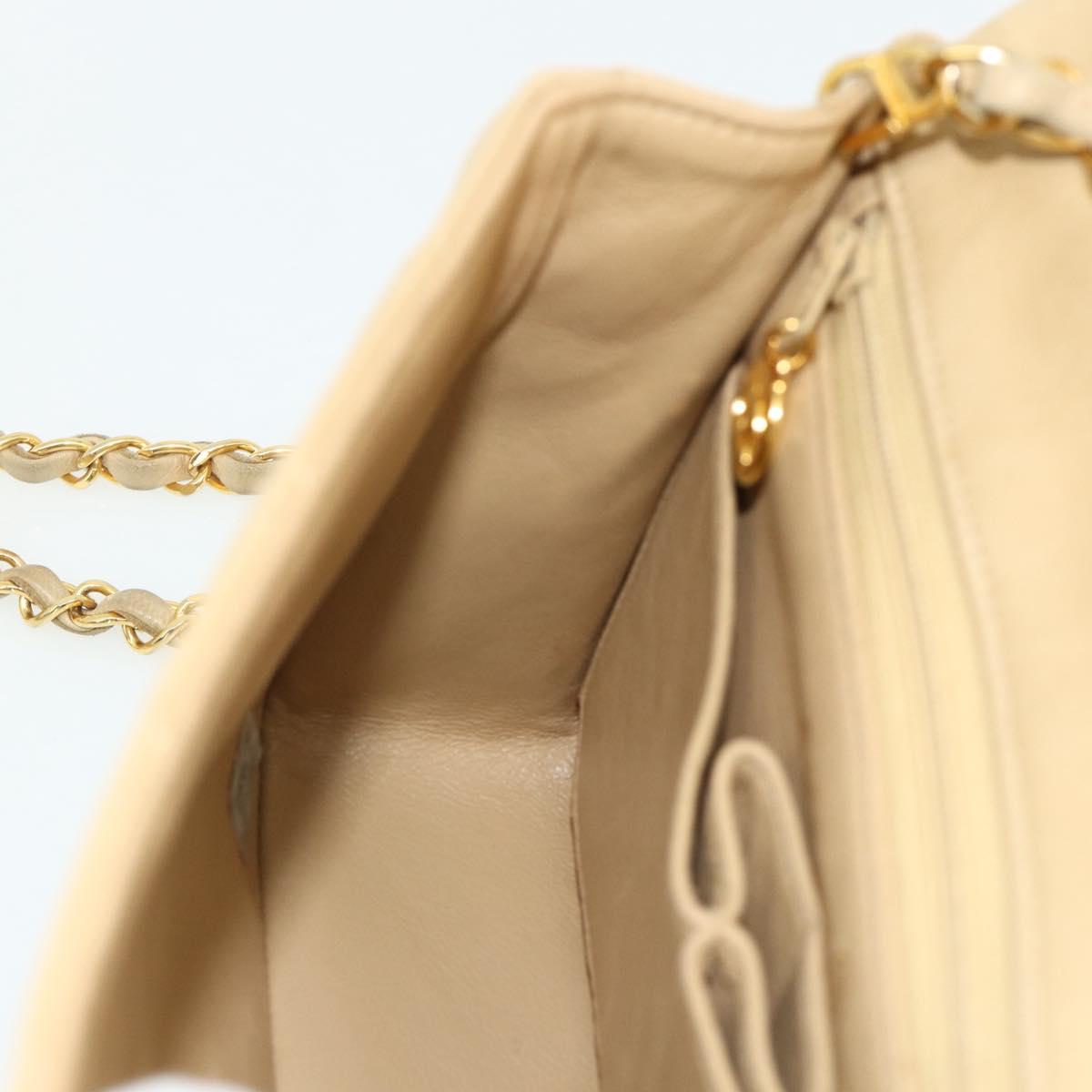 CHANEL Turn Lock Chain Shoulder Bag Lamb Skin Beige Gold CC Auth ka4339V
