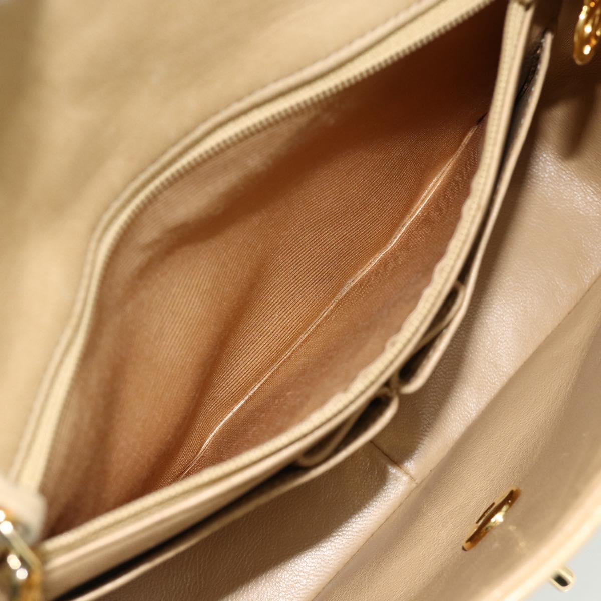 CHANEL Turn Lock Chain Shoulder Bag Lamb Skin Beige Gold CC Auth ka4339V