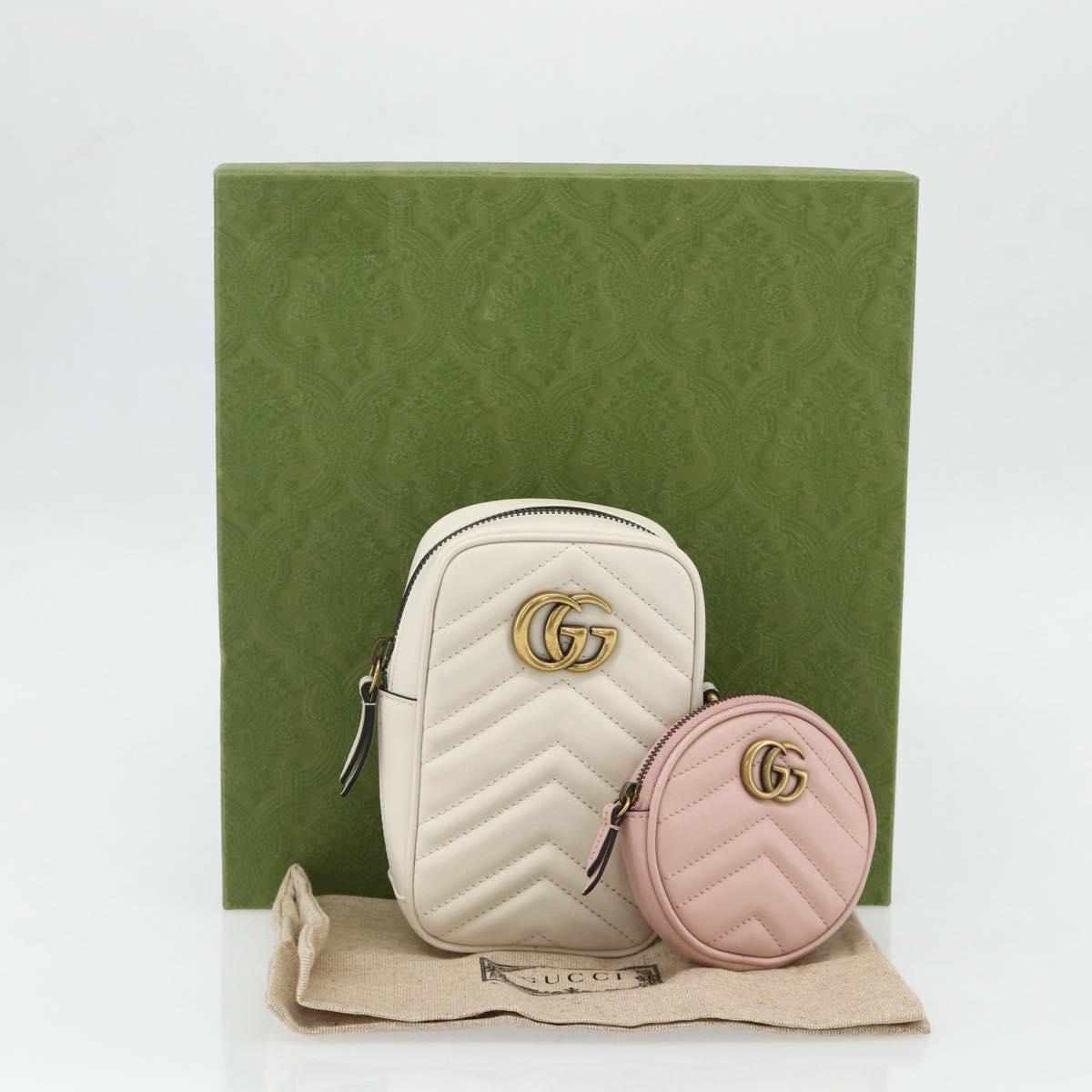 GUCCI Marmont Chain Shoulder Bag Leather Pink Gold white 699759 Auth ka4341SM