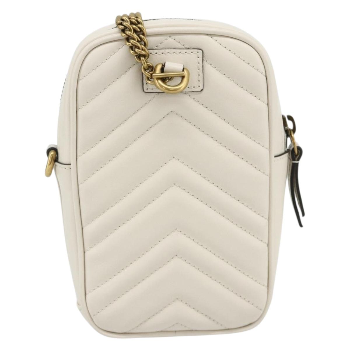 GUCCI Marmont Chain Shoulder Bag Leather Pink Gold white 699759 Auth ka4341SM