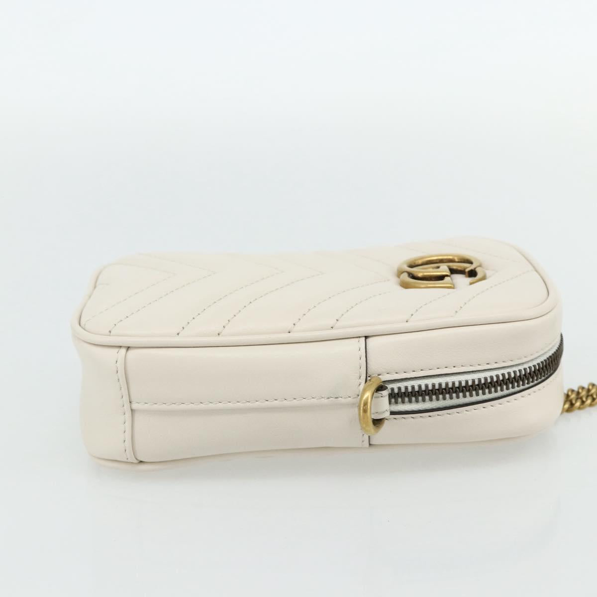 GUCCI Marmont Chain Shoulder Bag Leather Pink Gold white 699759 Auth ka4341SM