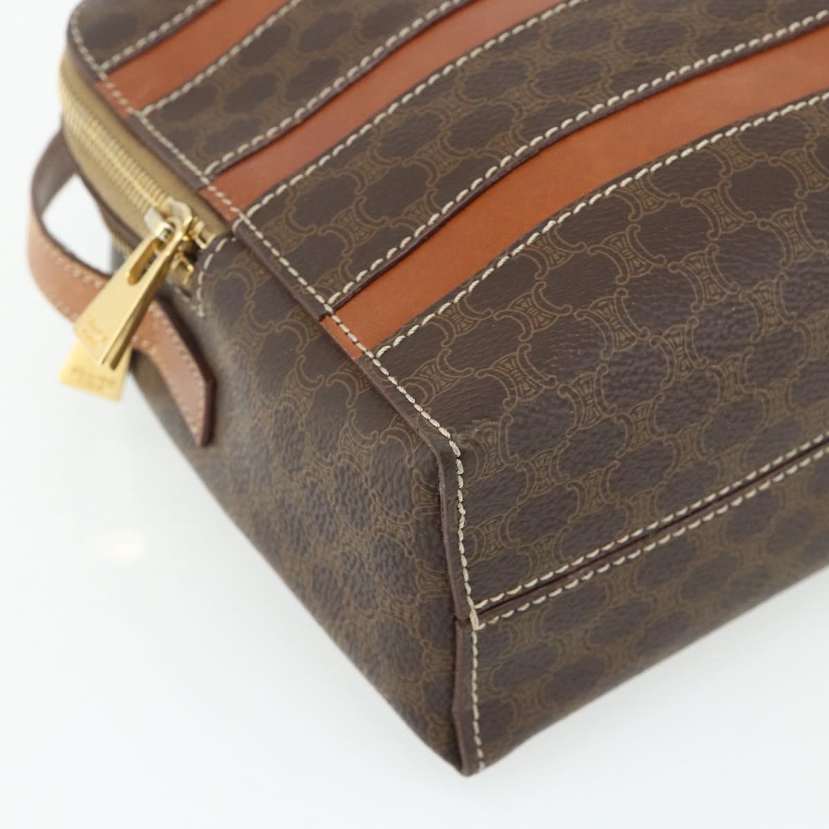 CELINE Macadam Canvas Shoulder Bag PVC Leather Brown Gold Auth ka4342
