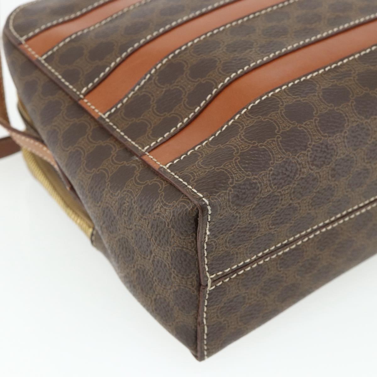 CELINE Macadam Canvas Shoulder Bag PVC Leather Brown Gold Auth ka4342