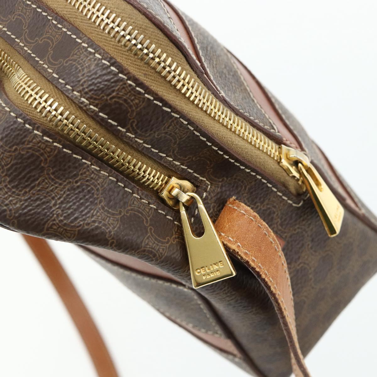 CELINE Macadam Canvas Shoulder Bag PVC Leather Brown Gold Auth ka4342
