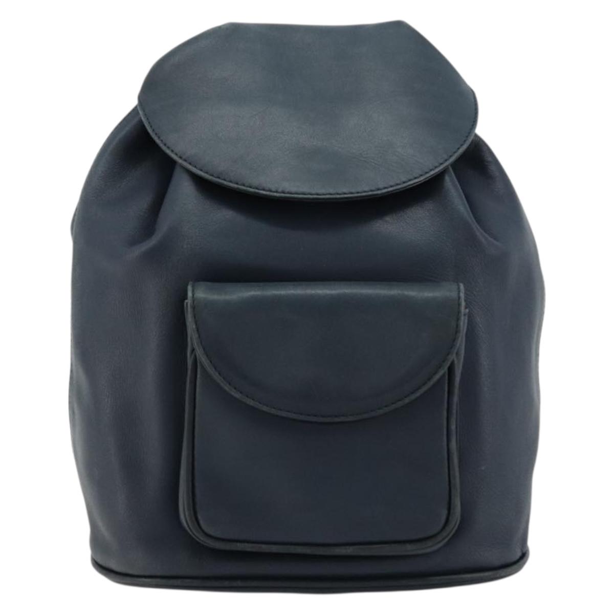 Christian Dior Backpack Leather Gold Blue Auth ka4344