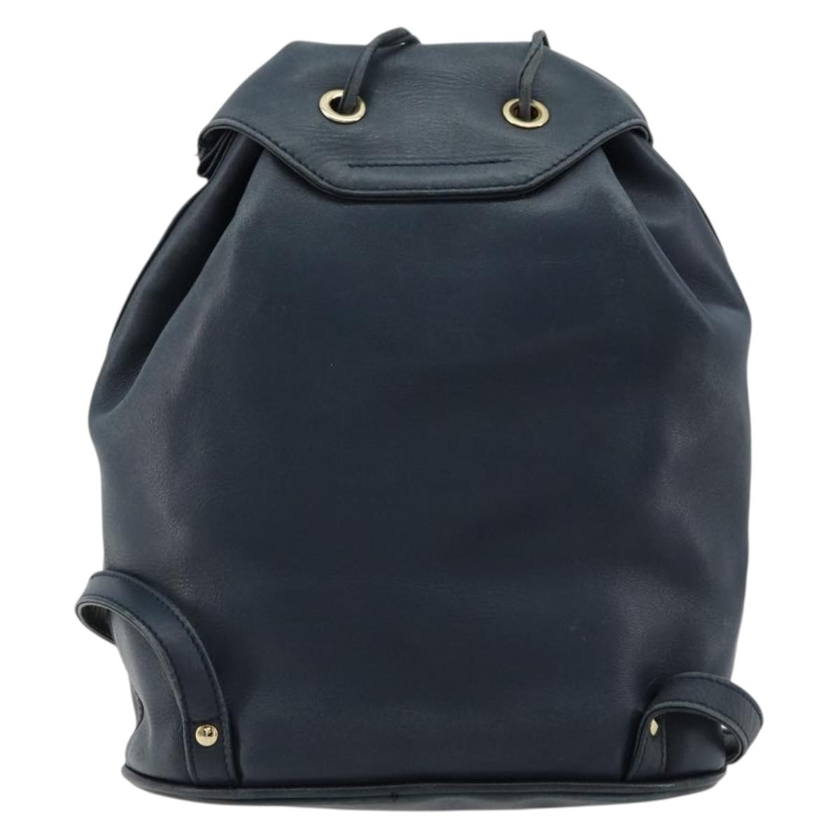 Christian Dior Backpack Leather Gold Blue Auth ka4344