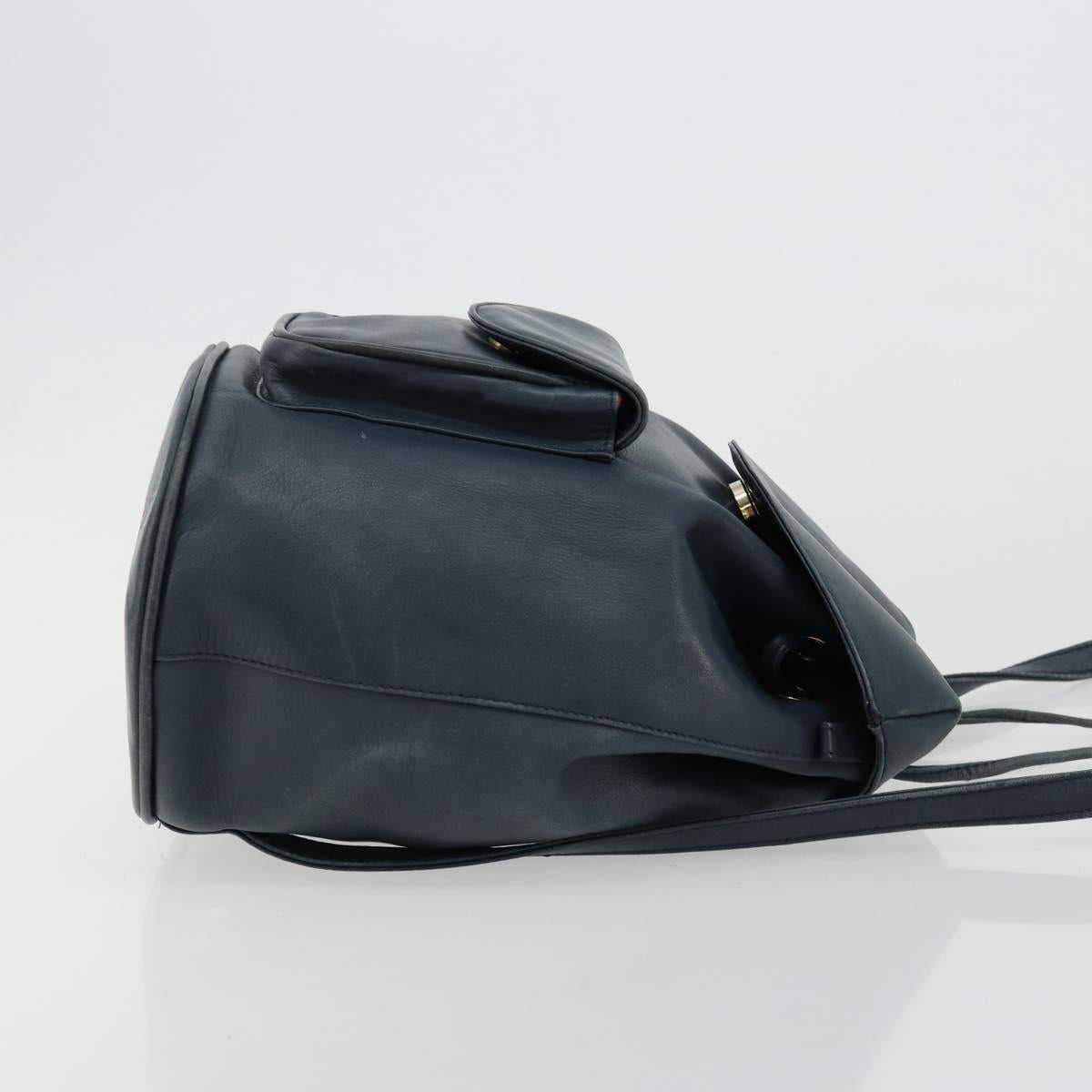 Christian Dior Backpack Leather Gold Blue Auth ka4344