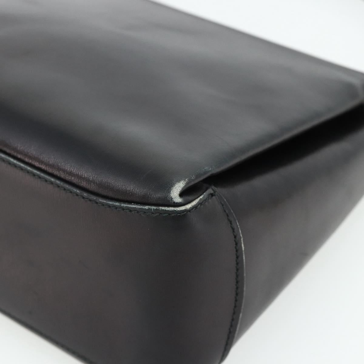 GUCCI Hand Bag Leather Black Gold Auth ka4348