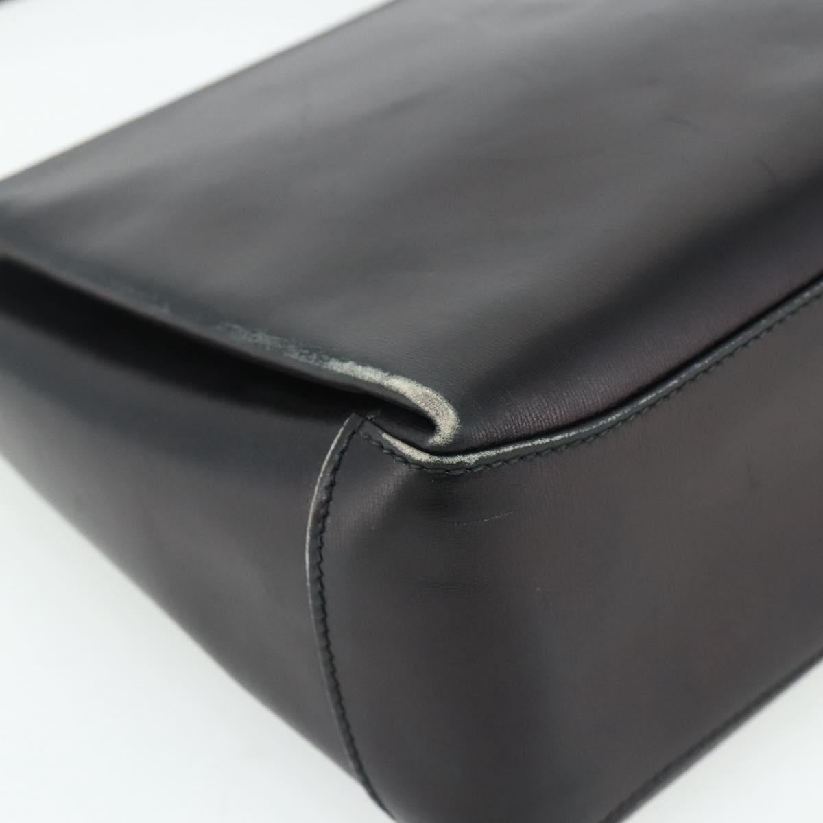 GUCCI Hand Bag Leather Black Gold Auth ka4348