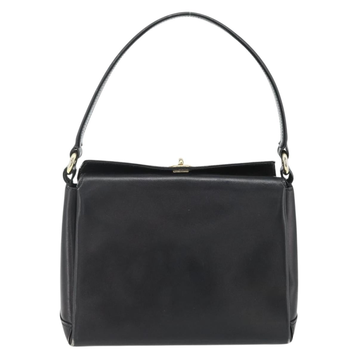 GUCCI Hand Bag Leather Black Gold Auth ka4348