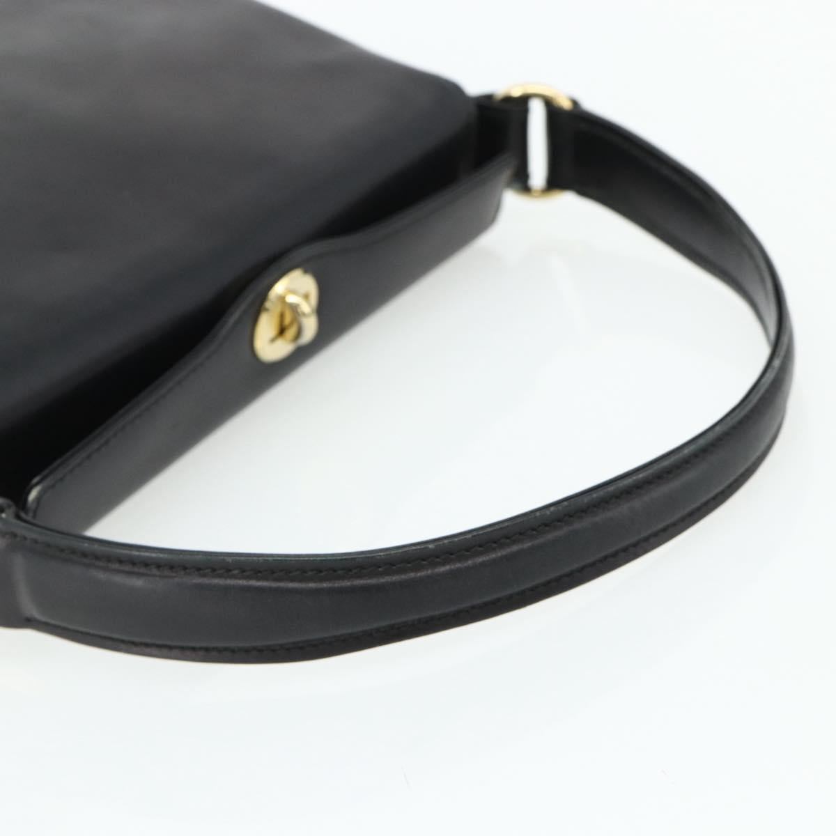 GUCCI Hand Bag Leather Black Gold Auth ka4348