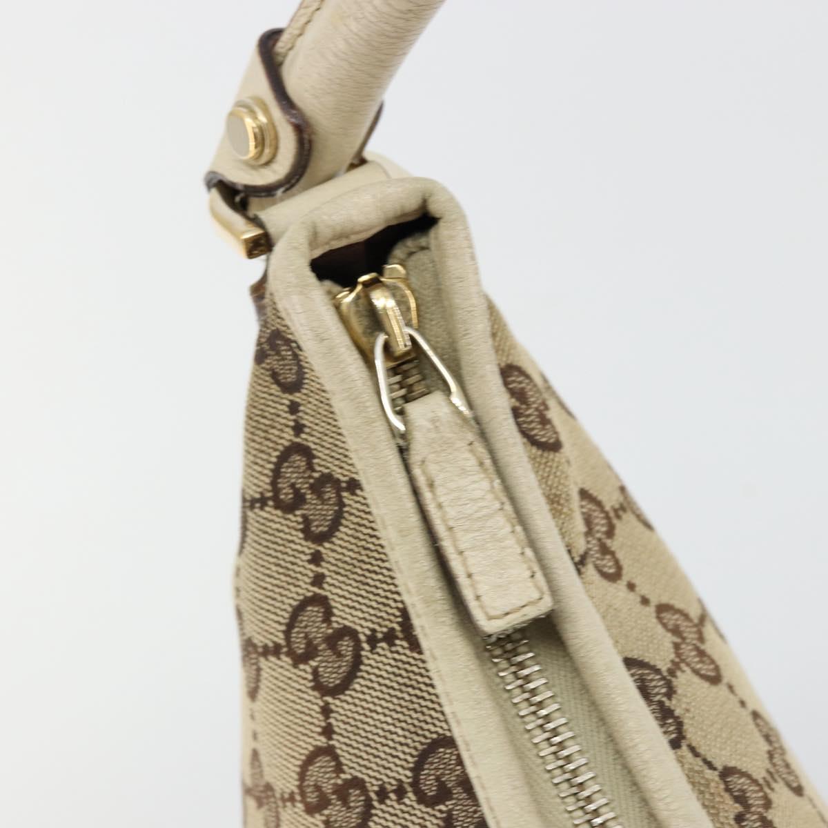 GUCCI GG Canvas Abbey Shoulder Bag Leather Beige Gold 130738 Auth ka4349
