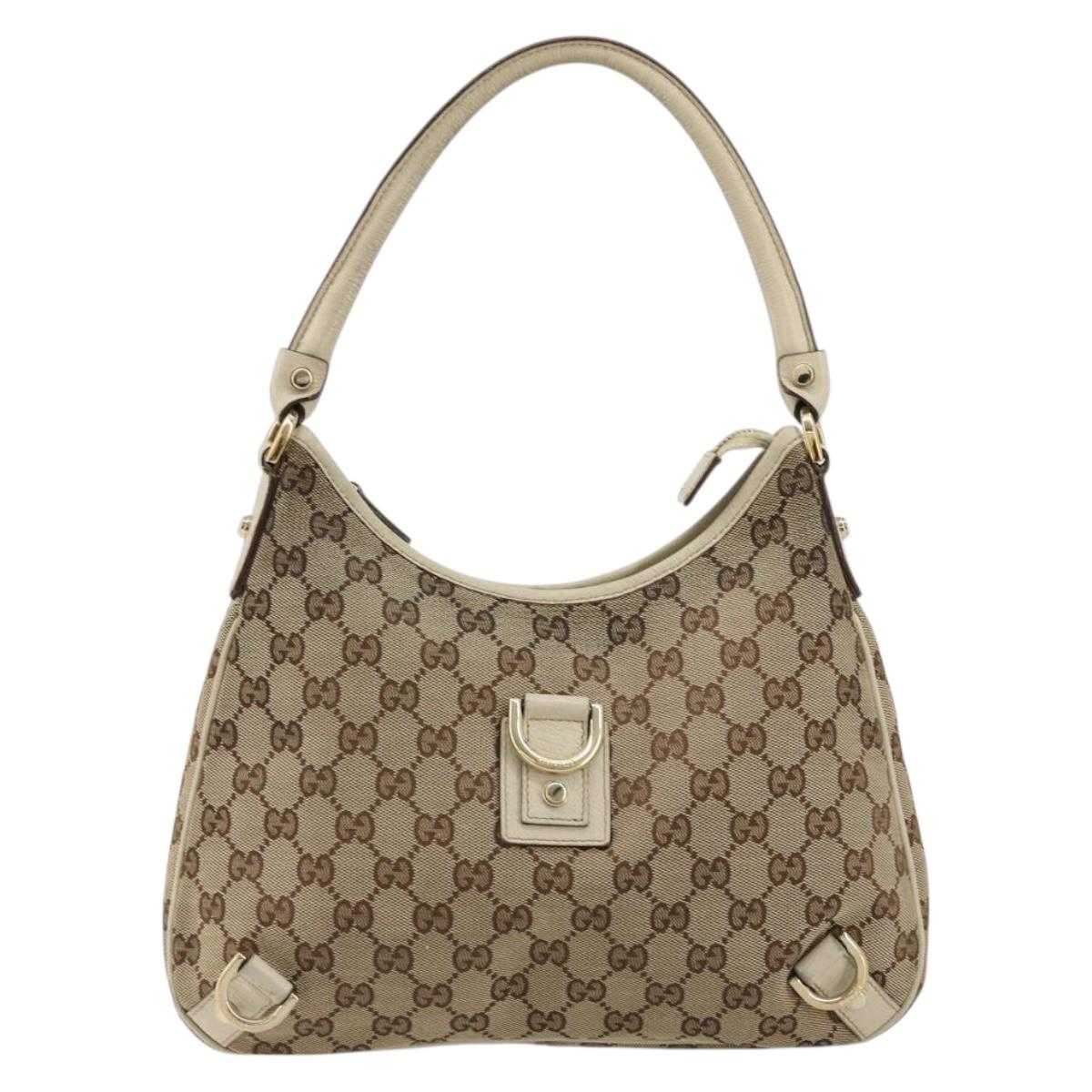 GUCCI GG Canvas Abbey Shoulder Bag Leather Beige Gold 130738 Auth ka4349