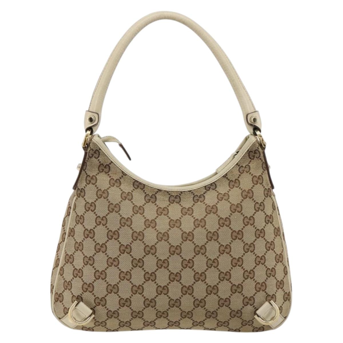 GUCCI GG Canvas Abbey Shoulder Bag Leather Beige Gold 130738 Auth ka4349