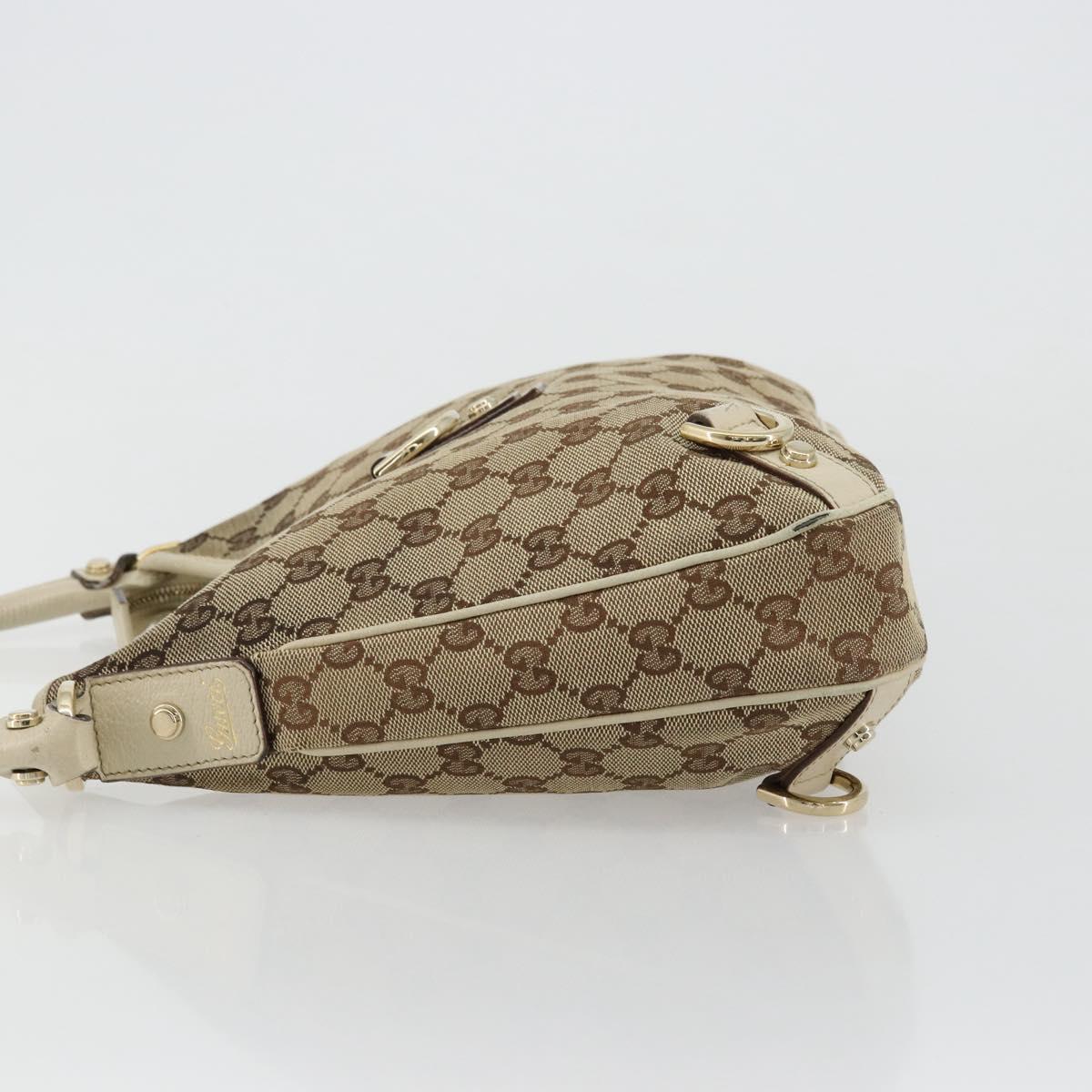 GUCCI GG Canvas Abbey Shoulder Bag Leather Beige Gold 130738 Auth ka4349