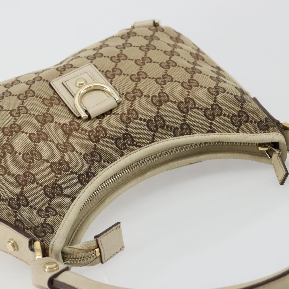 GUCCI GG Canvas Abbey Shoulder Bag Leather Beige Gold 130738 Auth ka4349