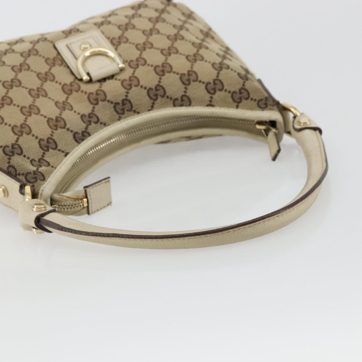GUCCI GG Canvas Abbey Shoulder Bag Leather Beige Gold 130738 Auth ka4349