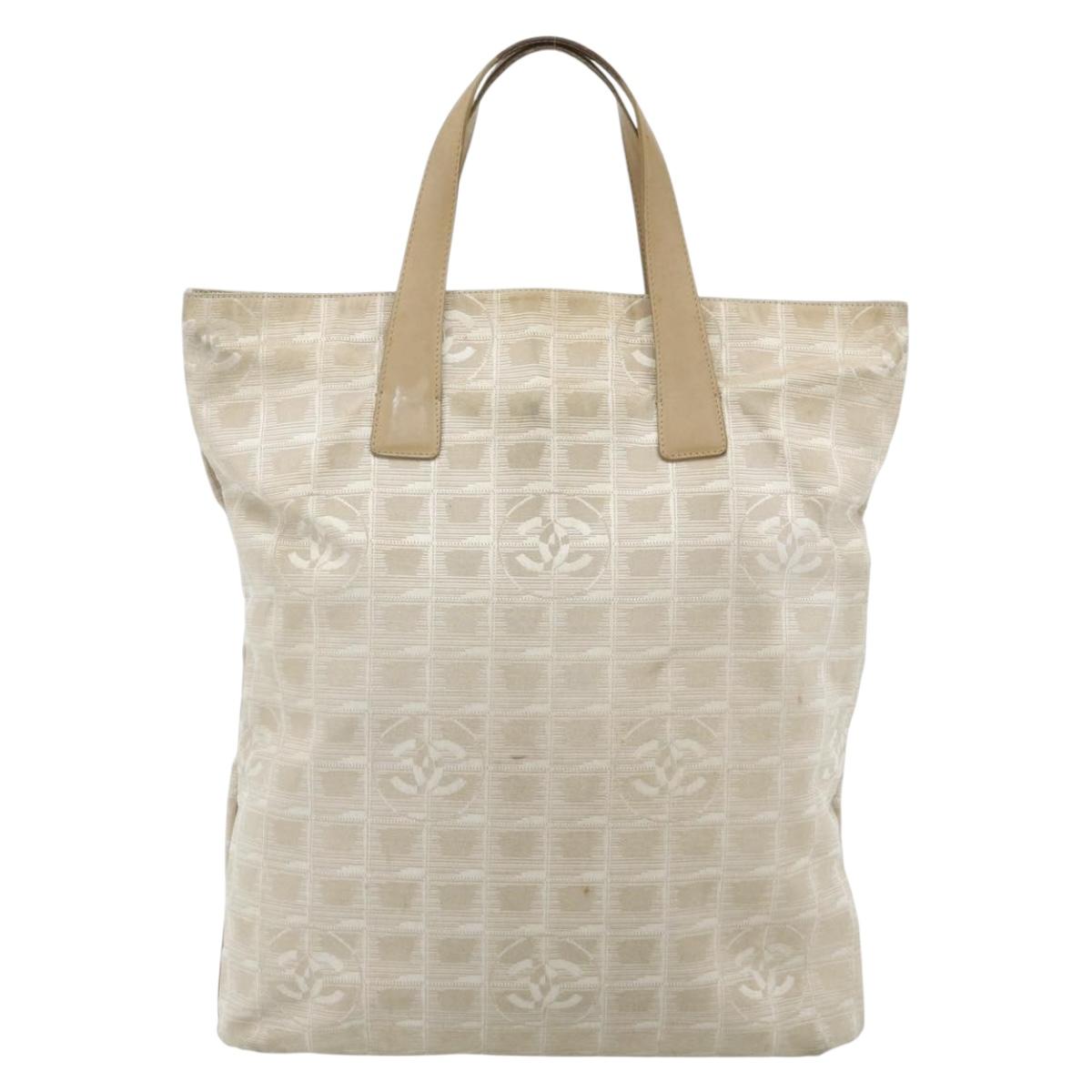 CHANEL New Travel line Hand Bag Nylon Beige Silver CC Auth ka4350