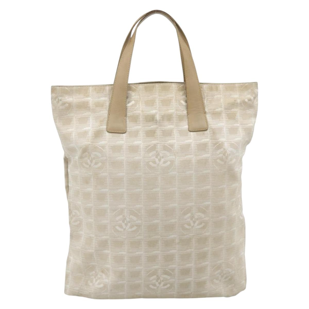 CHANEL New Travel line Hand Bag Nylon Beige Silver CC Auth ka4350
