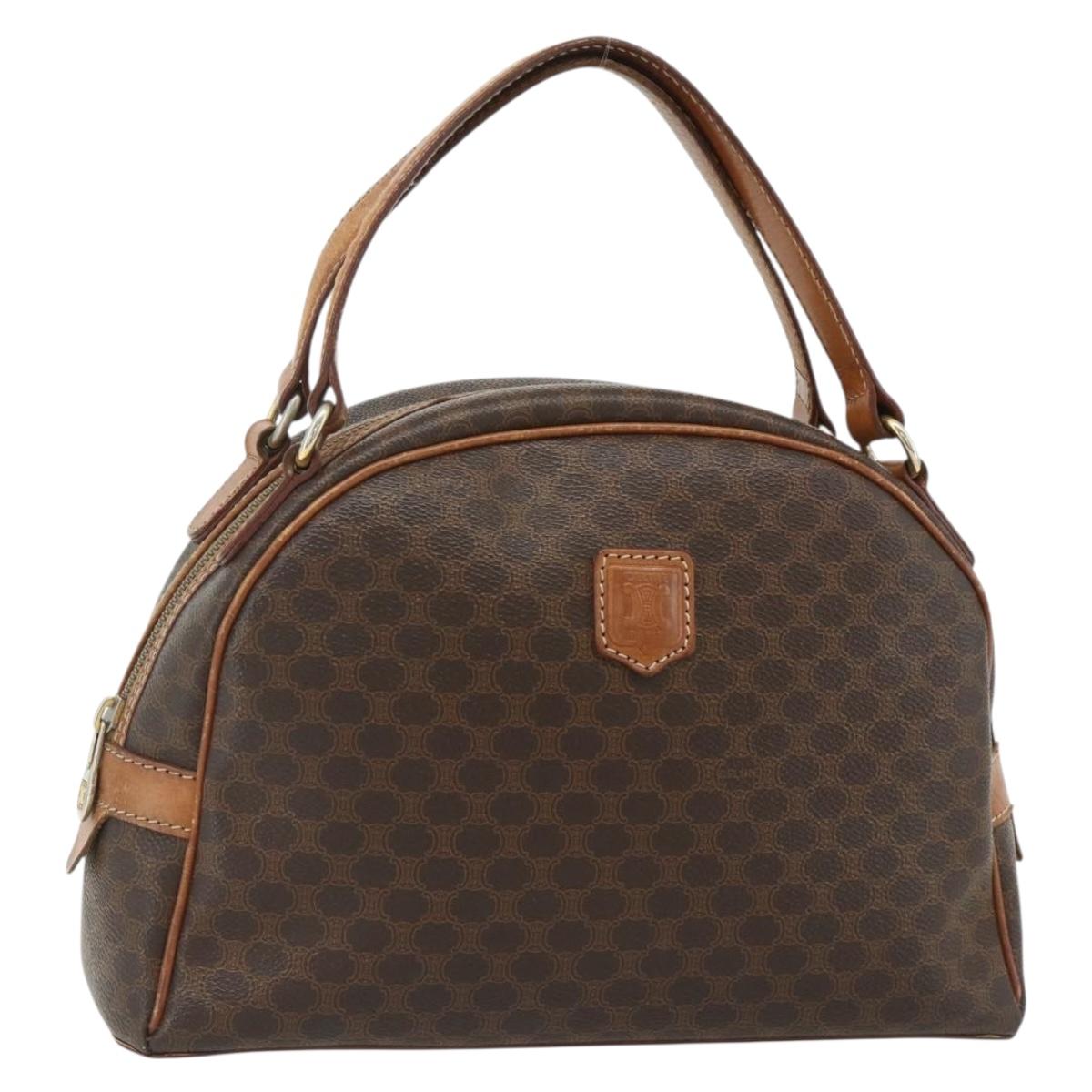 CELINE Macadam Canvas Hand Bag PVC Leather Brown Gold Auth ka4353
