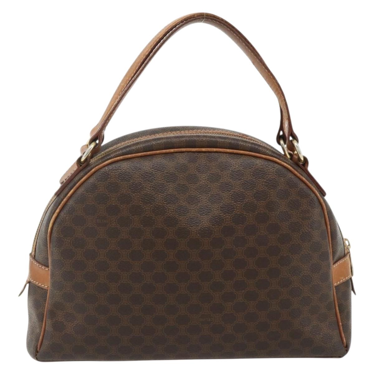 CELINE Macadam Canvas Hand Bag PVC Leather Brown Gold Auth ka4353