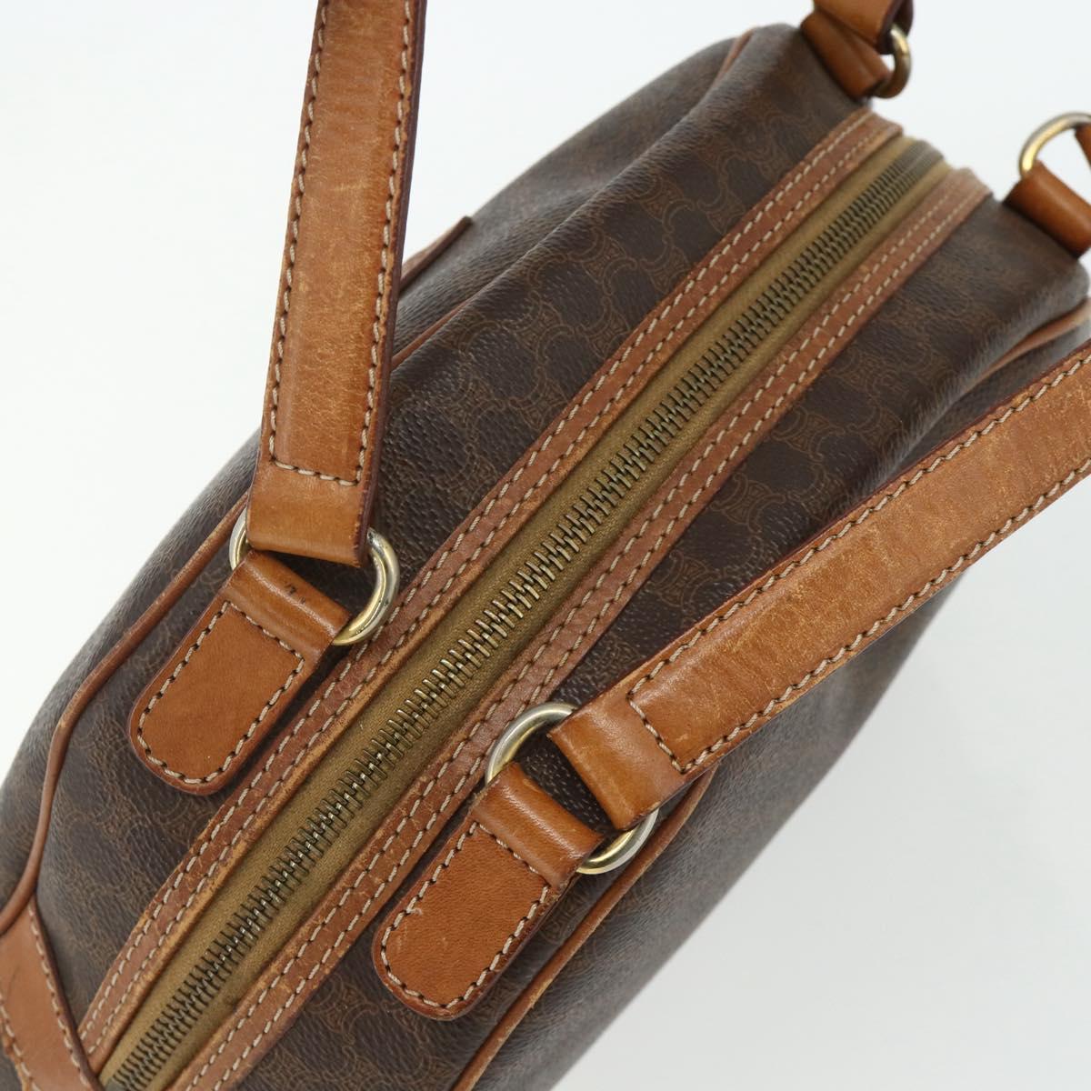 CELINE Macadam Canvas Hand Bag PVC Leather Brown Gold Auth ka4353