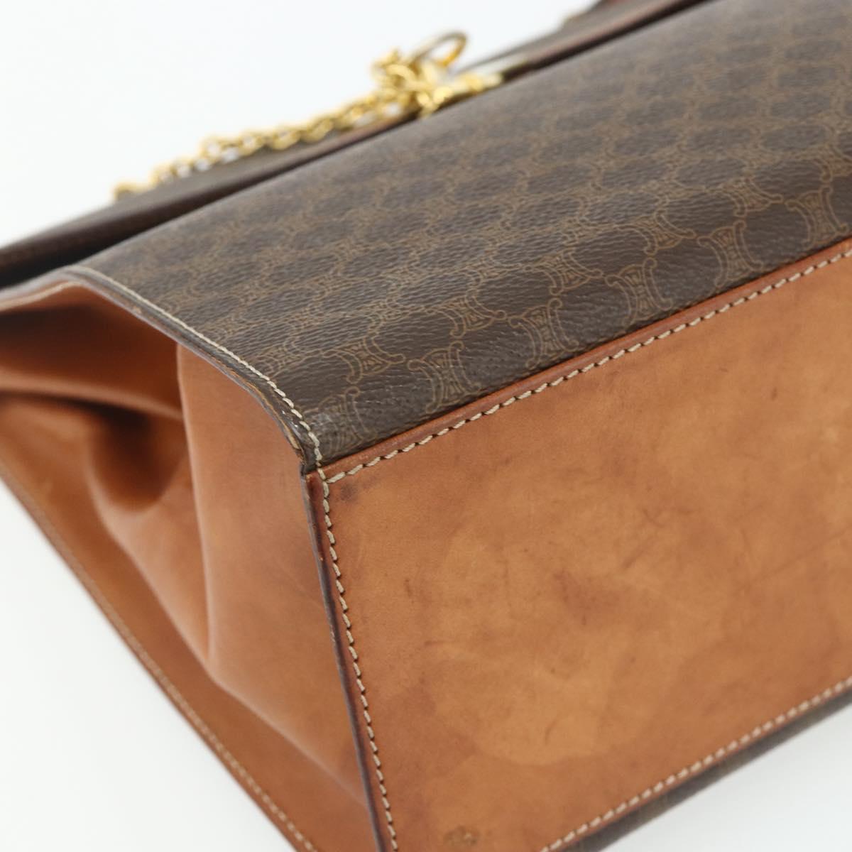 CELINE Macadam Canvas Hand Bag PVC Leather Brown Gold Auth ka4354