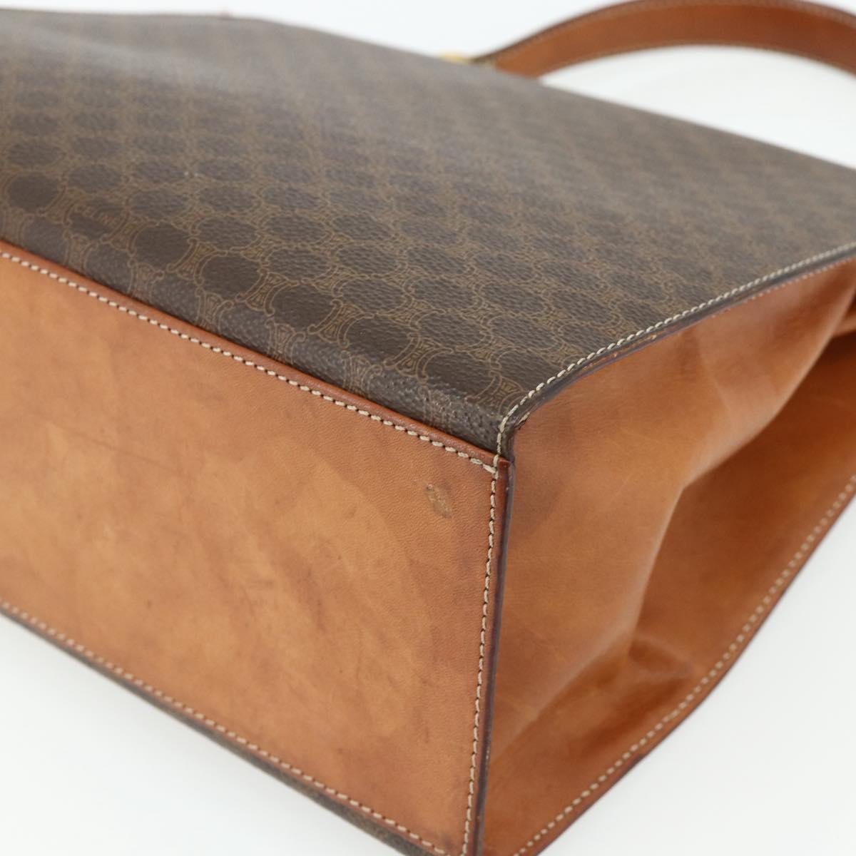 CELINE Macadam Canvas Hand Bag PVC Leather Brown Gold Auth ka4354