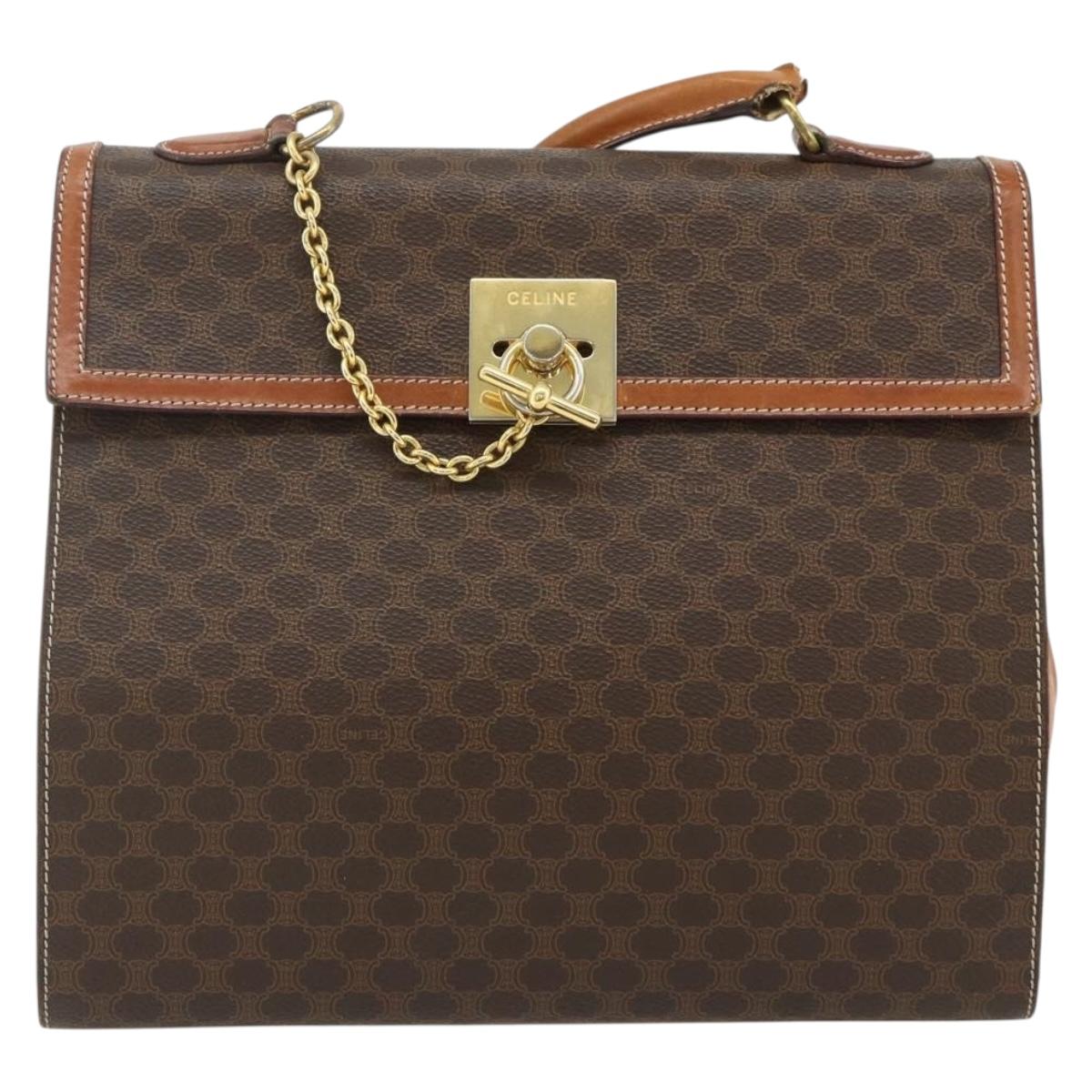 CELINE Macadam Canvas Hand Bag PVC Leather Brown Gold Auth ka4354