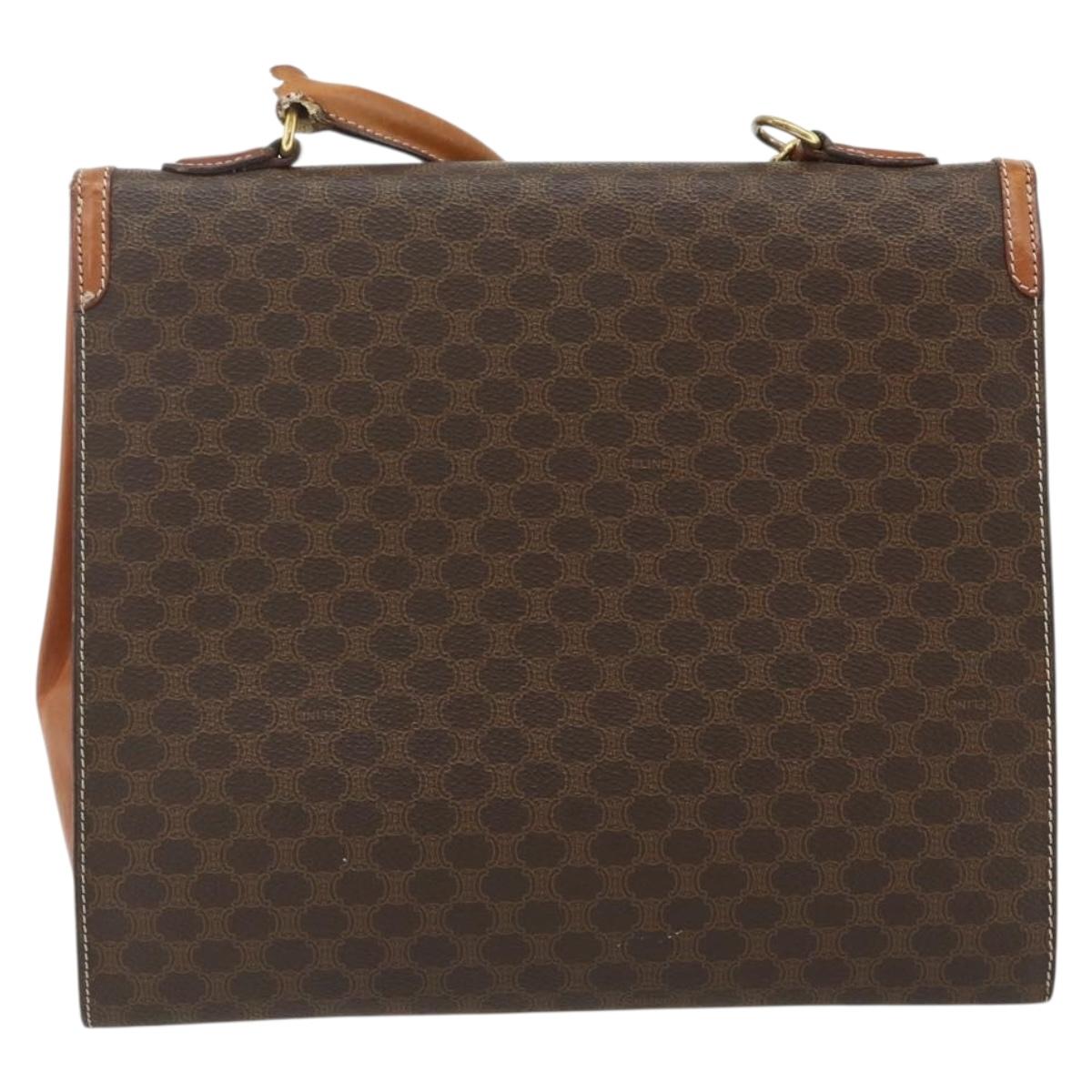 CELINE Macadam Canvas Hand Bag PVC Leather Brown Gold Auth ka4354