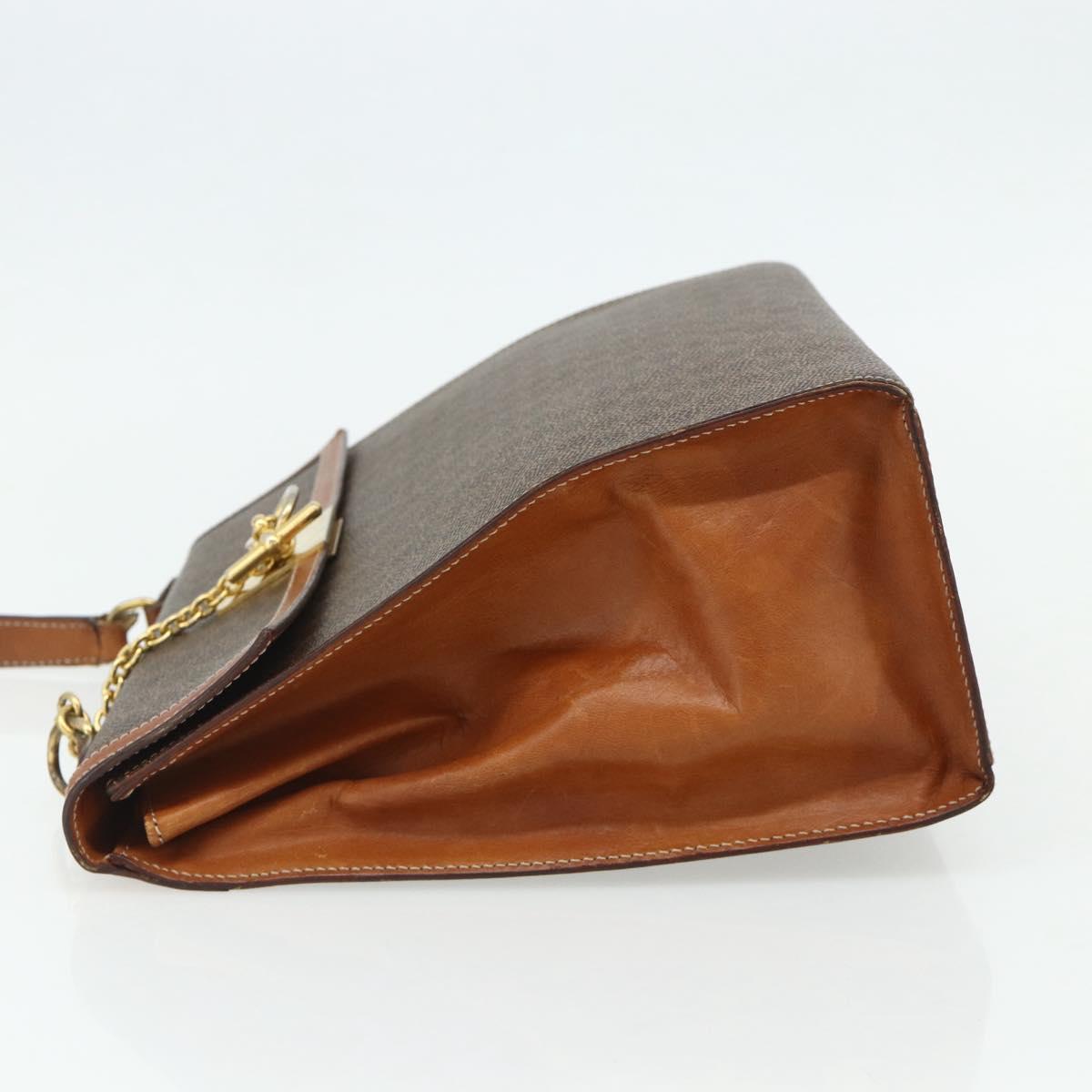 CELINE Macadam Canvas Hand Bag PVC Leather Brown Gold Auth ka4354
