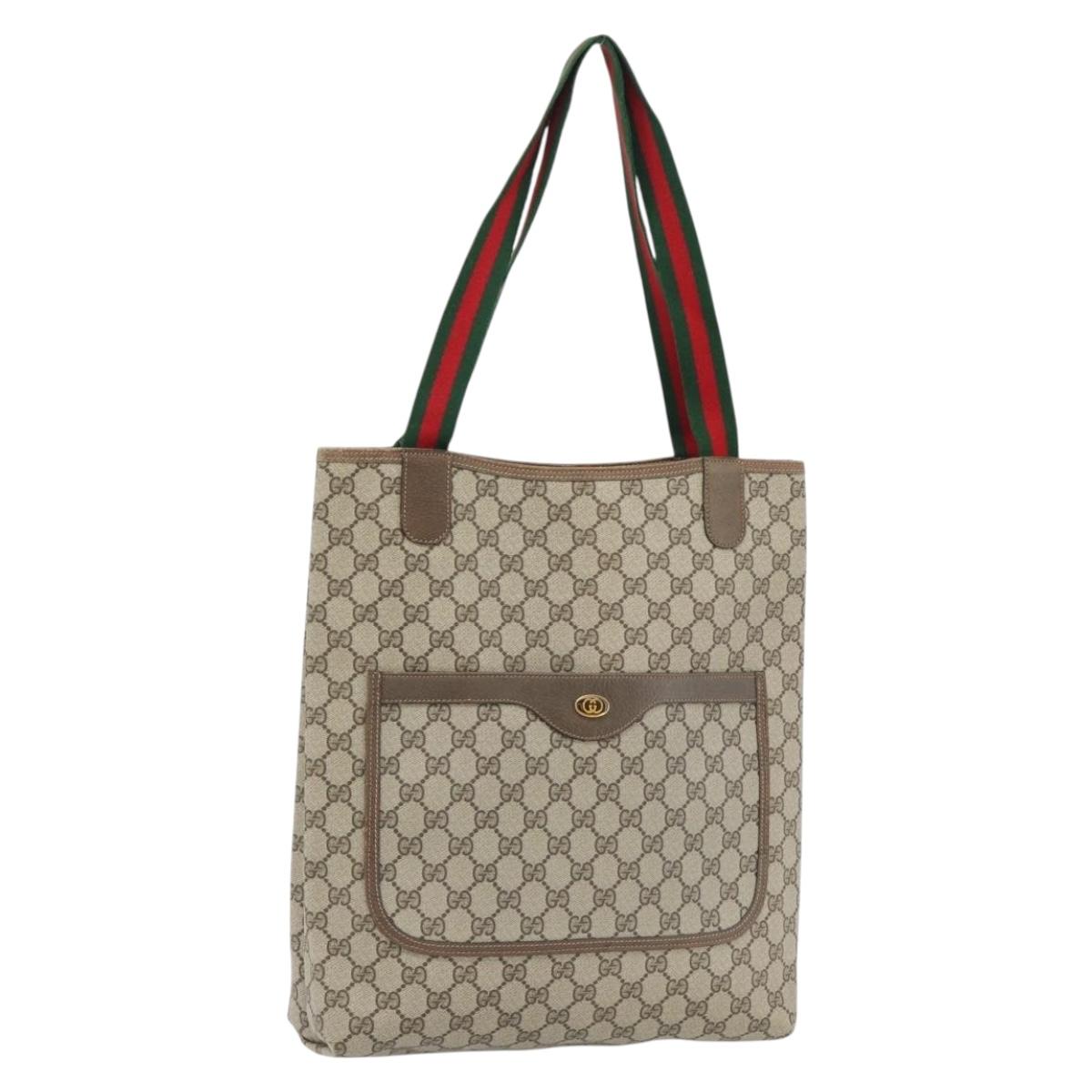 GUCCI GG Supreme Web Sherry Line Tote Bag PVC Beige Red 39 02 003 Auth ka4356A