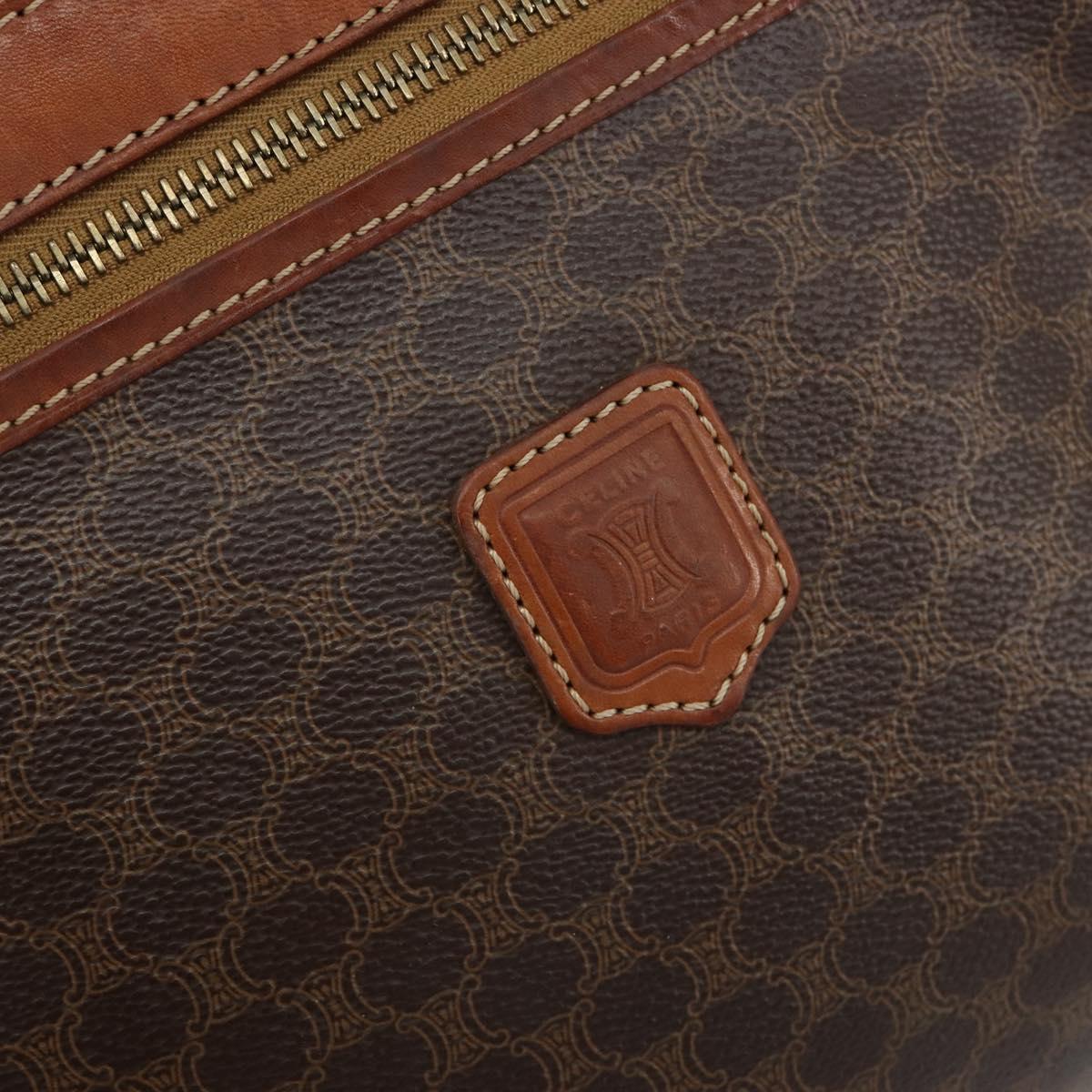 CELINE Macadam Canvas Clutch Bag PVC Leather Brown Gold Auth ka4359