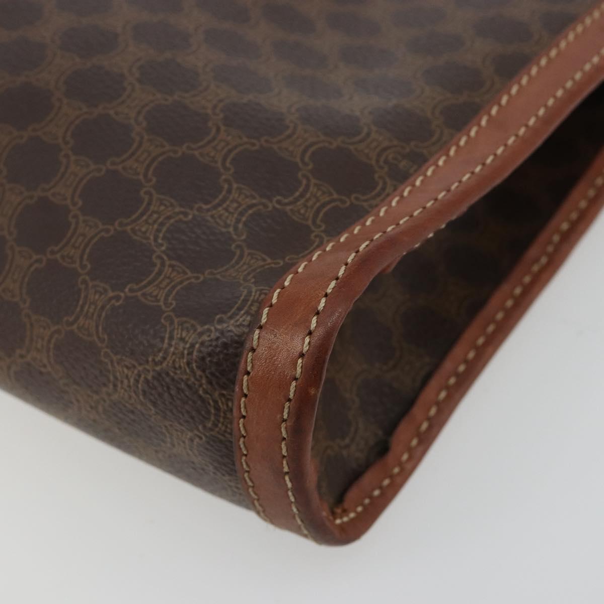 CELINE Macadam Canvas Clutch Bag PVC Leather Brown Gold Auth ka4359