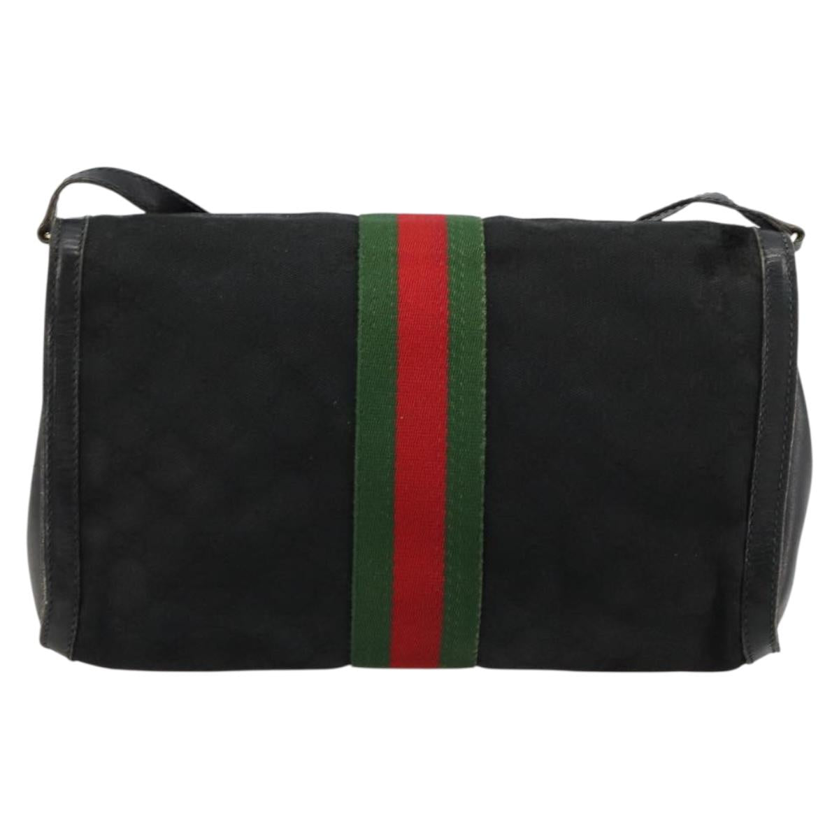 GUCCI GG Canvas Web Sherry Line Bag Black Red Green 37 04 3657 Auth ka4360