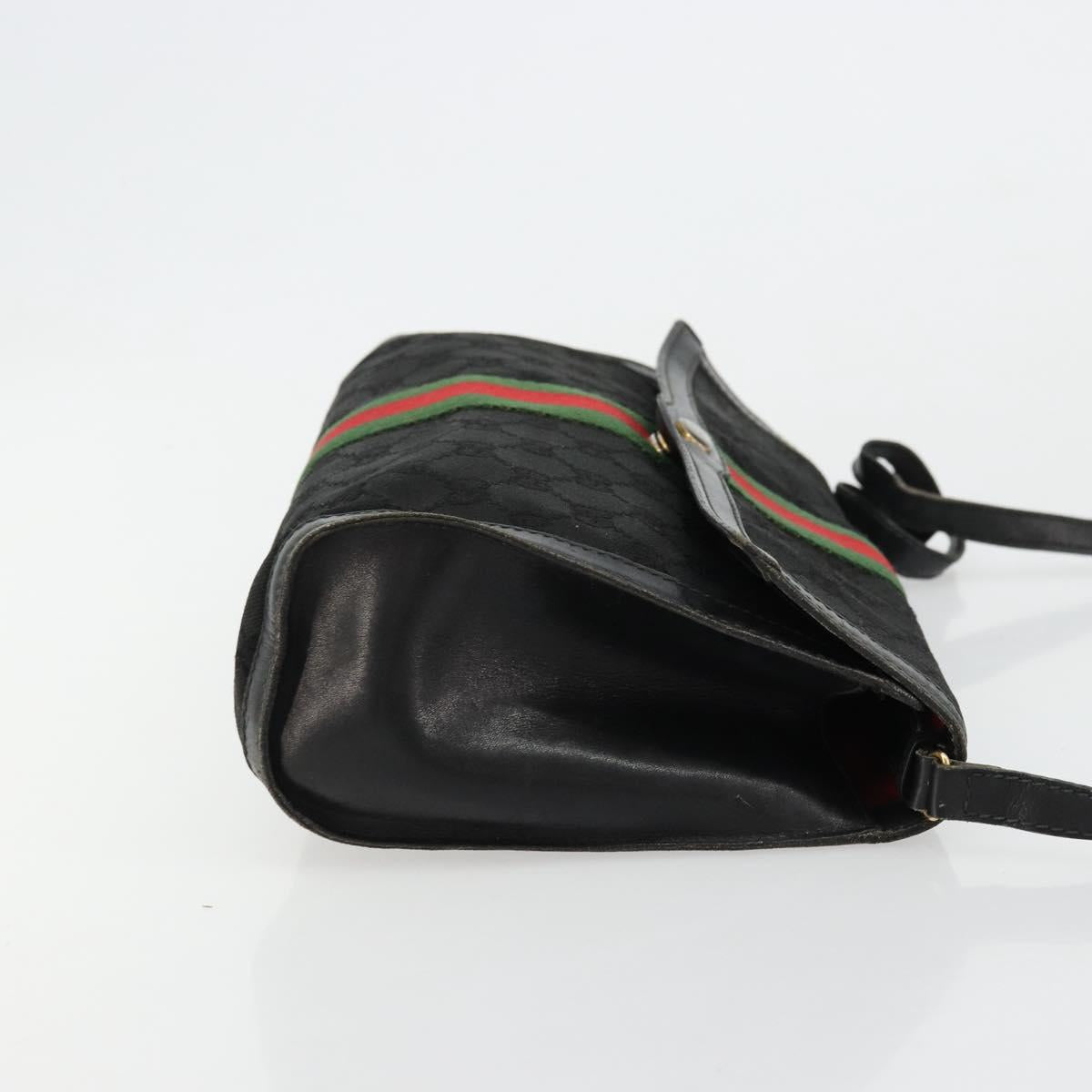 GUCCI GG Canvas Web Sherry Line Bag Black Red Green 37 04 3657 Auth ka4360