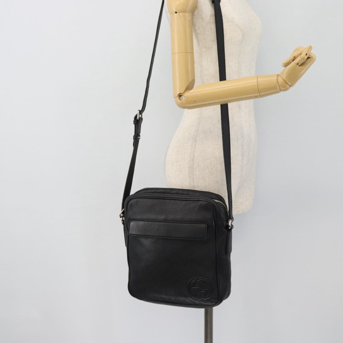 GUCCI Interlocking Shoulder Bag Leather Black Silver 337084 Auth ka4361A