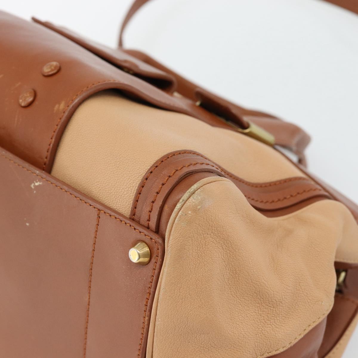 Chloe Alice Hand Bag Leather 2way Brown Gold beige Auth ka4362