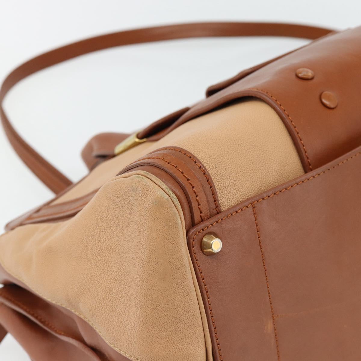 Chloe Alice Hand Bag Leather 2way Brown Gold beige Auth ka4362