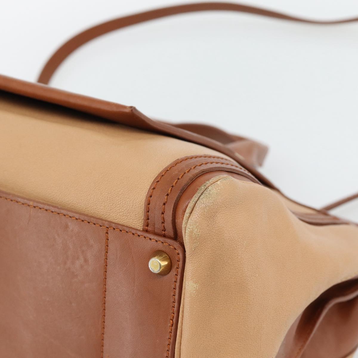 Chloe Alice Hand Bag Leather 2way Brown Gold beige Auth ka4362