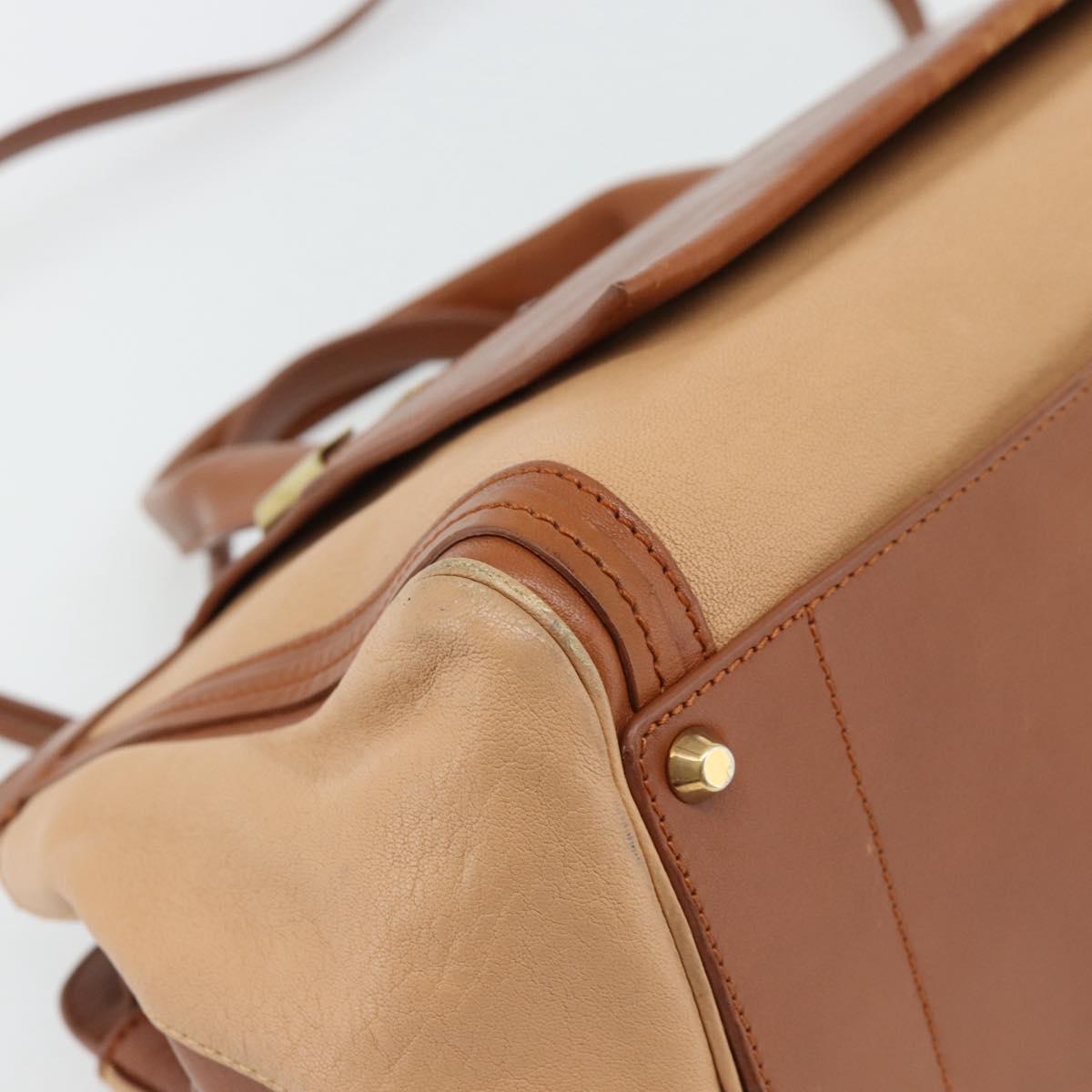 Chloe Alice Hand Bag Leather 2way Brown Gold beige Auth ka4362