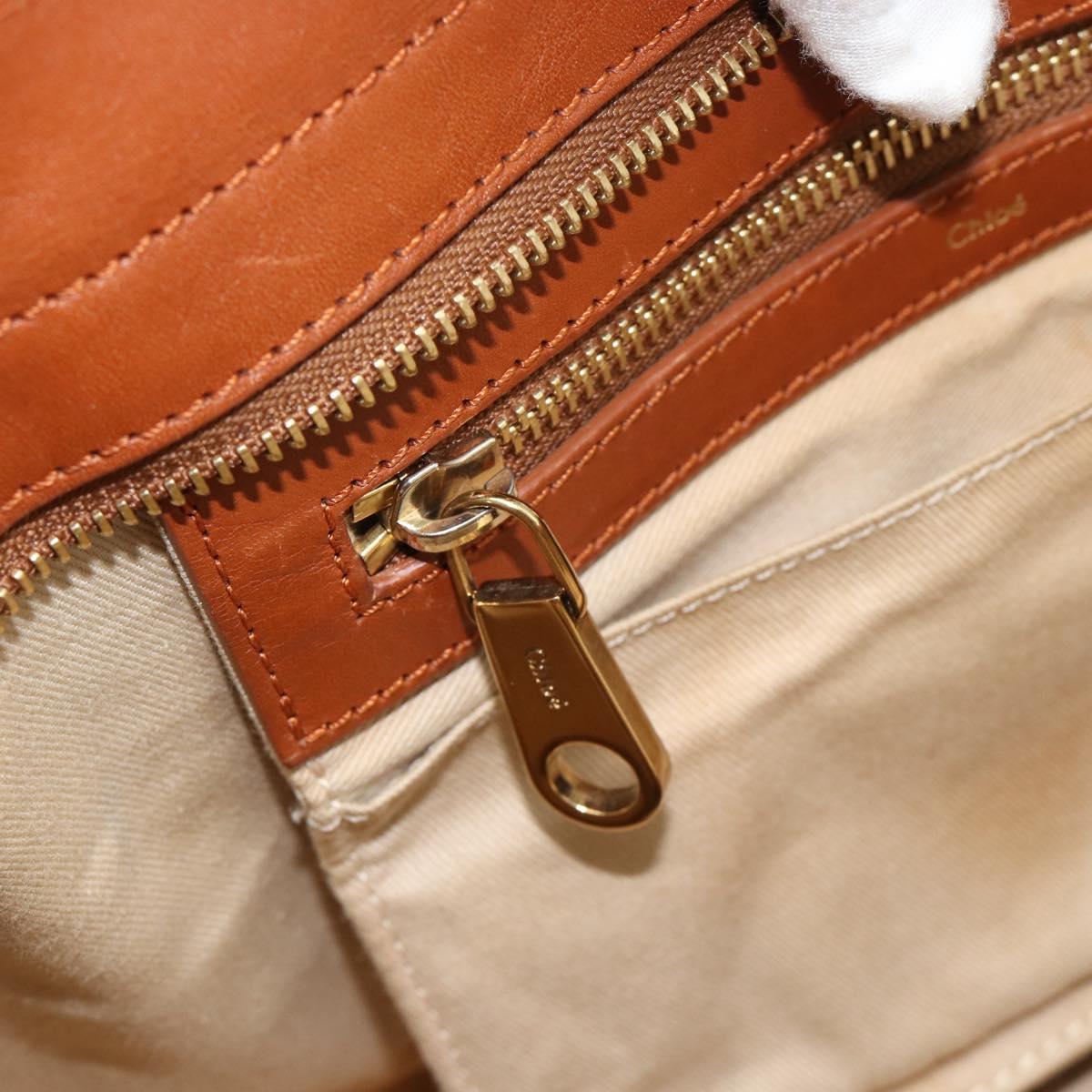 Chloe Alice Hand Bag Leather 2way Brown Gold beige Auth ka4362