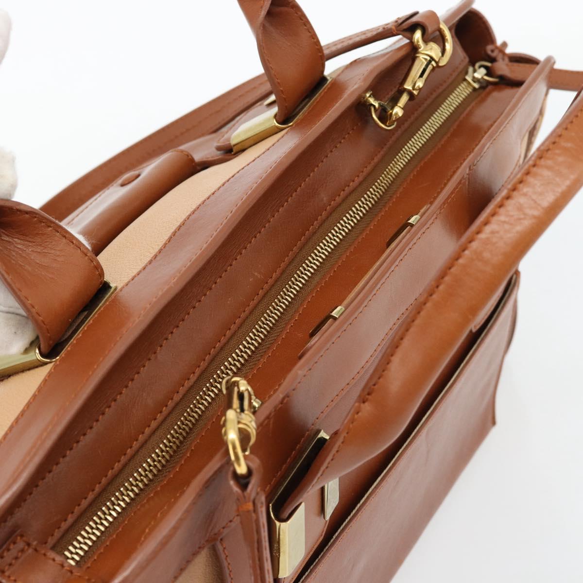 Chloe Alice Hand Bag Leather 2way Brown Gold beige Auth ka4362