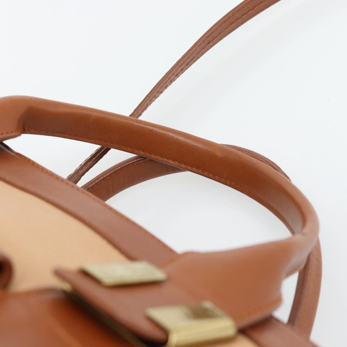 Chloe Alice Hand Bag Leather 2way Brown Gold beige Auth ka4362