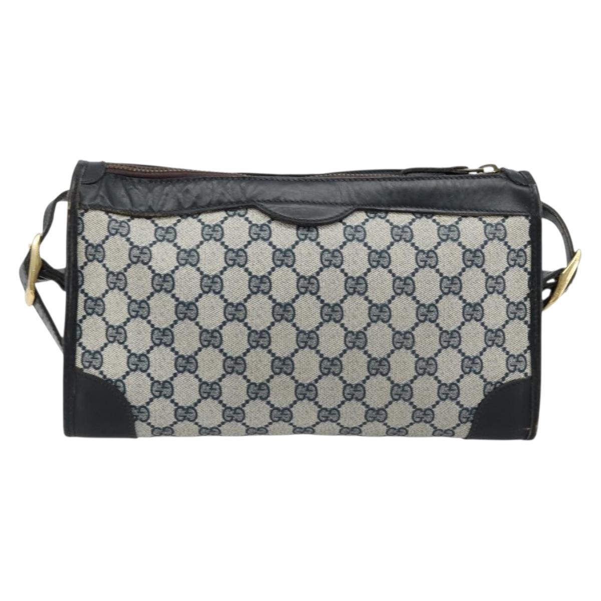 GUCCI GG Supreme Shoulder Bag PVC Navy Gold Auth ka4364