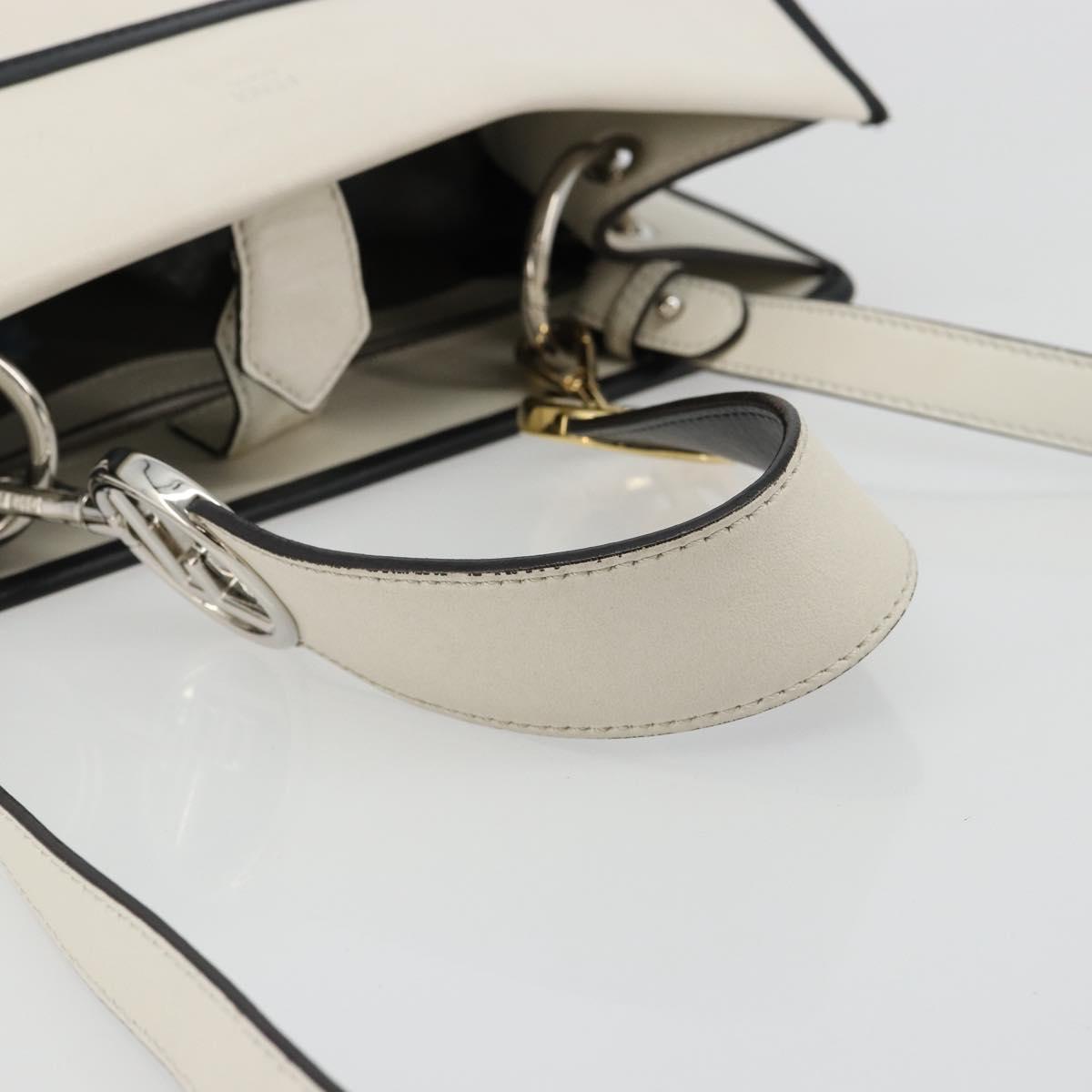 FENDI Runaway Hand Bag Leather 2way White Silver black Auth ka4365A
