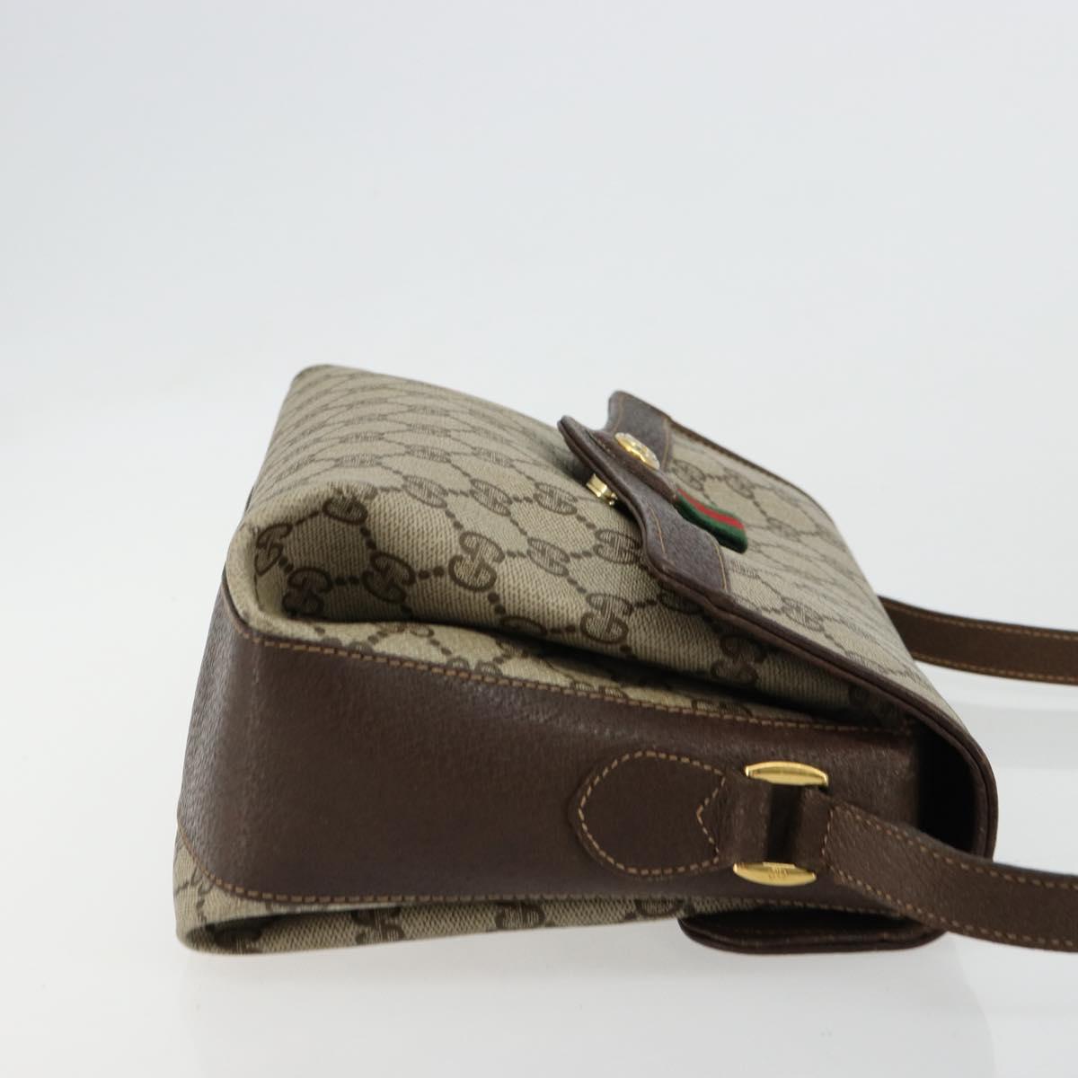 GUCCI GG Supreme Web Sherry Line Bag PVC Beige Gold 904 02 084 Auth ka4366
