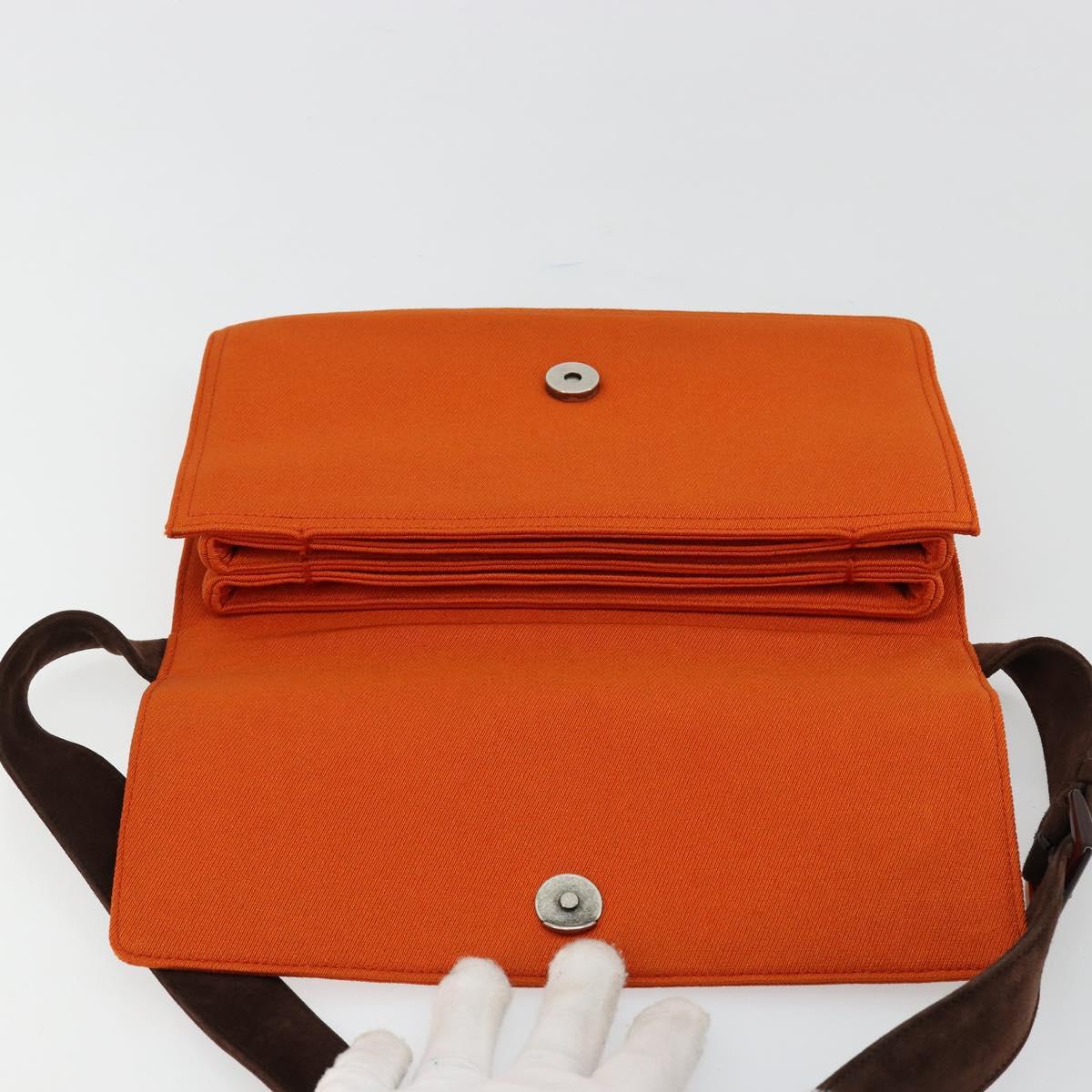 PRADA Shoulder Bag Cotton Orange Silver Auth ka4368A