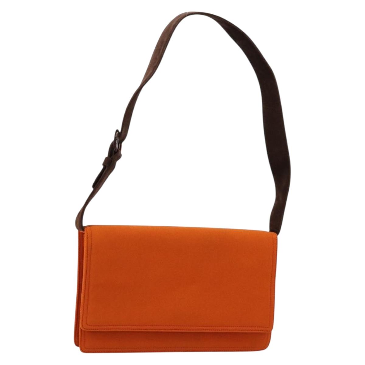 PRADA Shoulder Bag Cotton Orange Silver Auth ka4368A