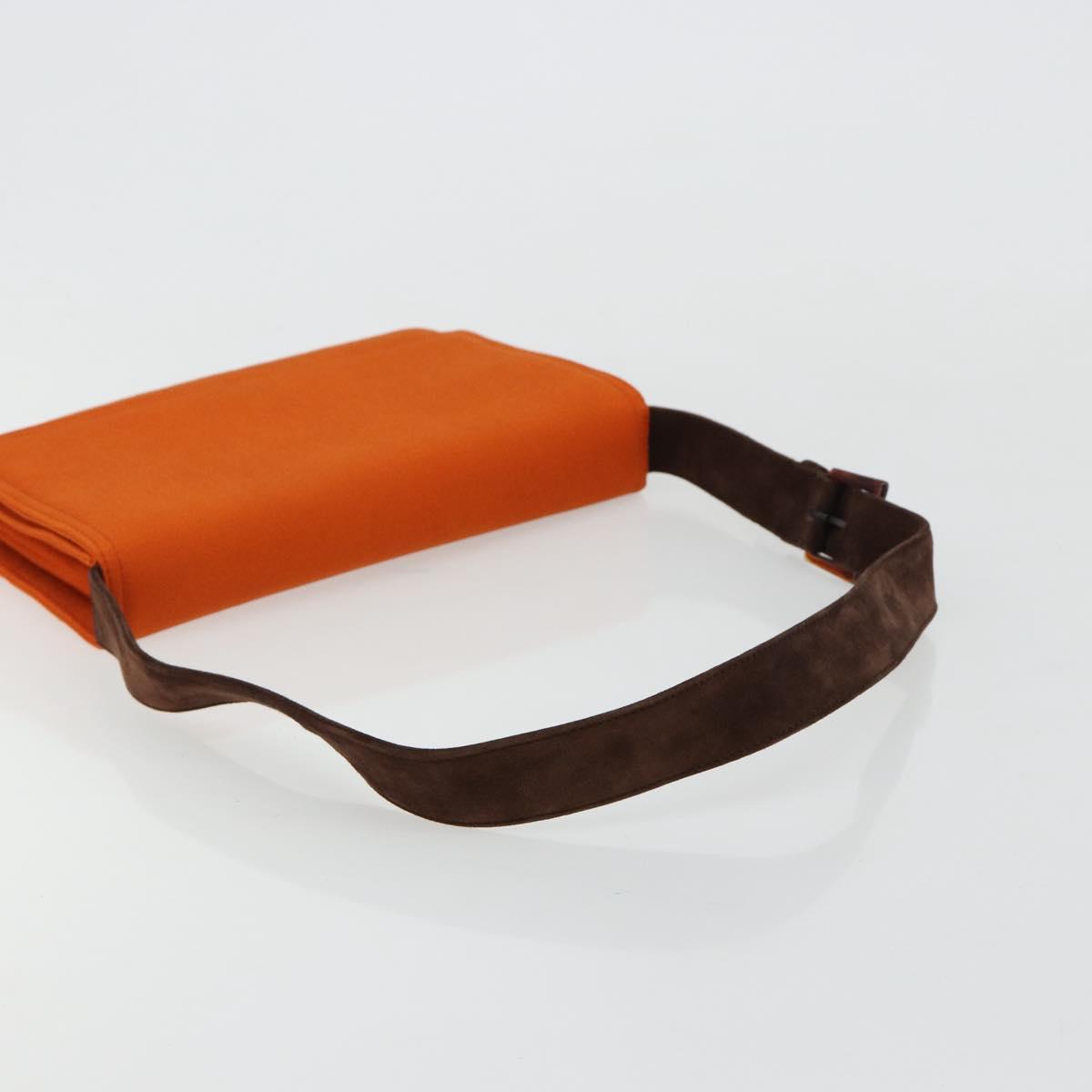 PRADA Shoulder Bag Cotton Orange Silver Auth ka4368A